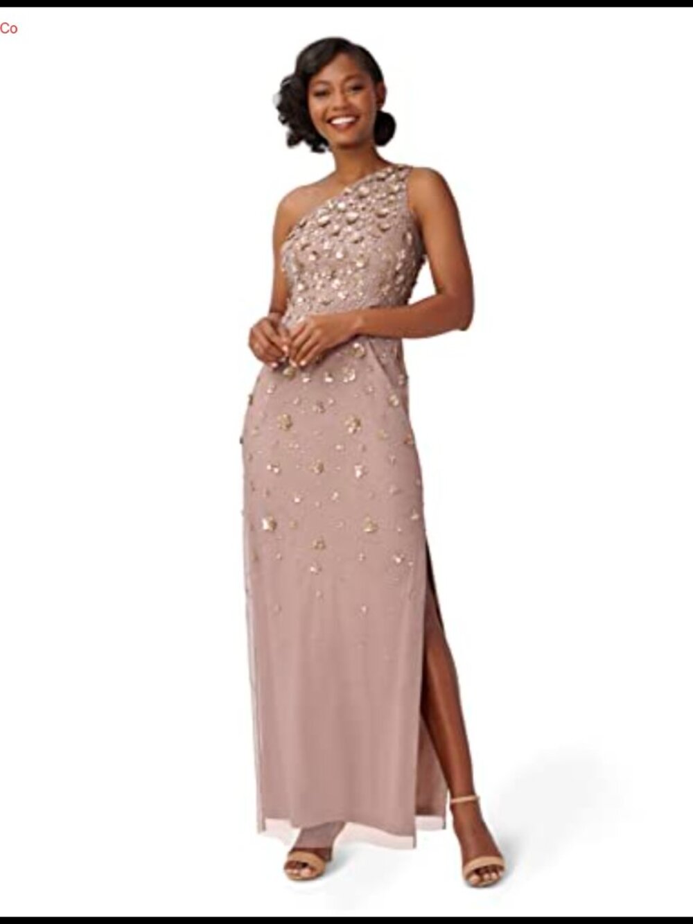 One Shoulder Beaded Floral Evening Gown Floor Length Mermaid Dress